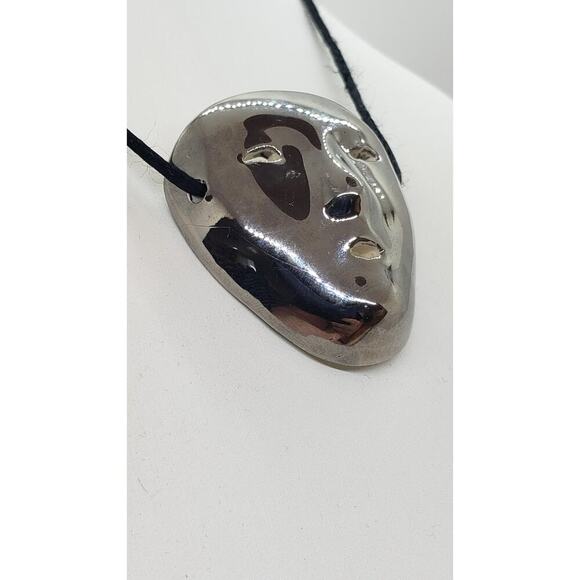 Vintage Face Mask Pendant Necklace Silver Ceramic Mardi Gras Scream Anime - Picture 3 of 9